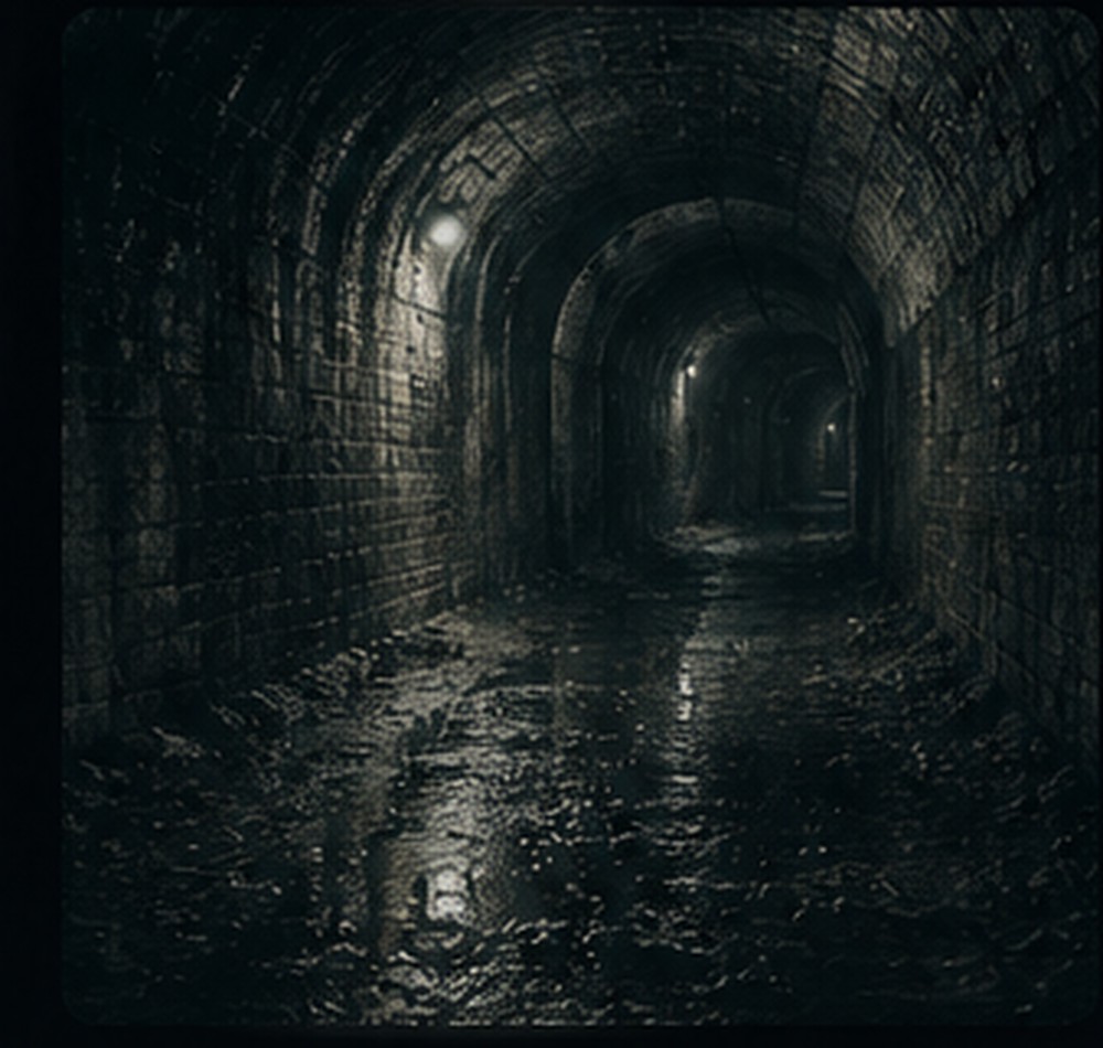 A dark brick tunnel disappearing into the distance